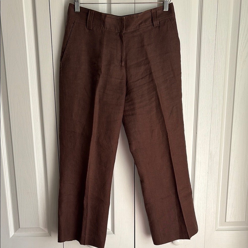 Jade Melody Tam Cropped Linen Pant. Brown. Size 6